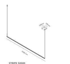 Suspension, Stripe S2000, noir, LED, 2700K, 2970lm, L200cm, H4,5cm - Light Point