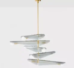 Suspension*Tala Suspension, Sycamore 5, , Ø140cm, H186cm - Laiton, verre gris