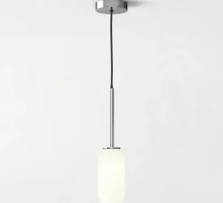 Suspension*Astro Suspension, Tacoma, , IP44, Ø9,5cm, H185cm - chrome poli, abat-jour Tacoma Reed Glass opalin