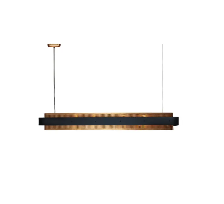 Suspension, Tarya Rectangle, Large, noir et laiton, L148cm, H20cm - Gong