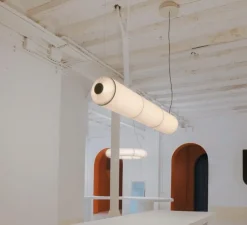 Suspension, Tekio Horizontal P3, circular canopy, papier Washi, LED, dim DALI, 2200-2700K, 3128 lm, L173cm, H25cm - Santa & Cole