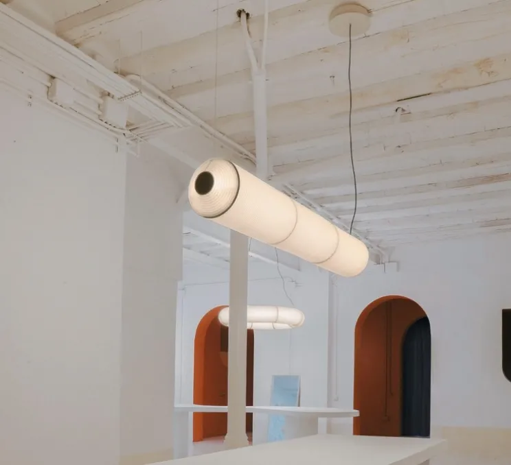 Suspension, Tekio Horizontal P3, circular canopy, papier Washi, LED, dim DALI, 2200-2700K, 3128 lm, L173cm, H25cm - Santa & Cole