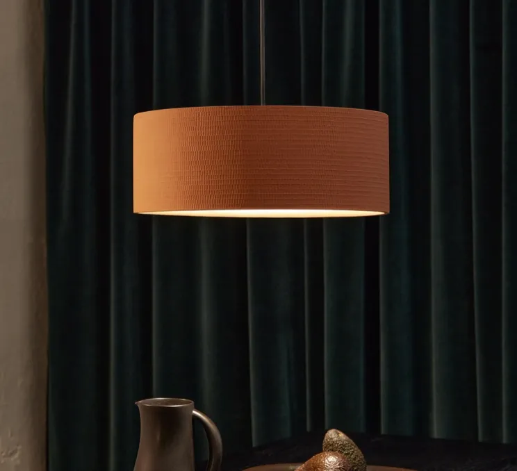 Suspension, Terra Wide, rouge/carve, IP44, LED, dim, 2700K, 1200 lm, Ø36,6cm, H14,5cm - Pott