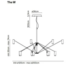 Suspension, The W, noir et or, LED, dim, 2700K, 9660 lm, Ø200cm, H74cm - Marset