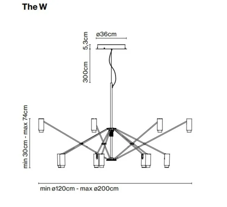 Suspension, The W, noir et or, LED, dim, 2700K, 9660 lm, Ø200cm, H74cm - Marset