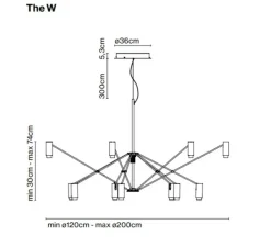 Suspension*Marset Suspension, The W, , LED, dim, 2700K, 9660 lm, Ø200cm, H74cm - noir et terre cuite