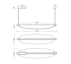 Suspension, Thula 562.22, corps noir, détail nickel, abat-jour noyer, IP40, LED, 2700K, 2600lm, L104cm, H11cm - Tooy