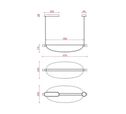 Suspension*Tooy Suspension, Thula 562.21, , IP40, LED, 2700K, 1500lm, L67cm, H11cm - corps noir, détail noir, abat-jour cuir beige