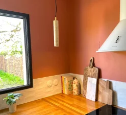 Suspension, Tibur 50, travertin, LED 3000K, 500lm, Ø6cm, H50cm - Nedgis