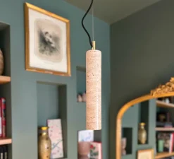 Suspension, Tibur 50, travertin, LED 3000K, 500lm, Ø6cm, H50cm - Nedgis