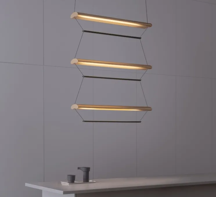 Suspension, Tier 150, vertical, or anodisé, vert émeraude, LED, dim, 2700K, L150cm, H120cm - A-N-D