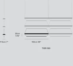 Suspension*A-N-D Suspension, Tier Grid 150, , LED, dim, 2700K, L300cm, H70cm - argent anodisé, bleu saphir