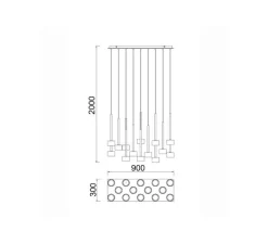 Suspension*Mantra Suspension, Tonic 14 lights, , L90cm, H50cm - transparent, chrome, bronze et cuivre