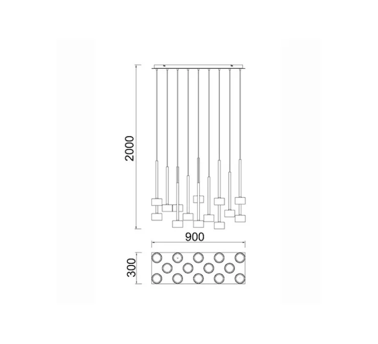 Suspension*Mantra Suspension, Tonic 14 lights, , L90cm, H50cm - transparent, chrome, bronze et cuivre
