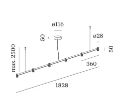 Suspension, Trace Chandelier 2.0, noir et or, LED, dim, 2700K, 1320 lm, L182,8cm, H5cm - Wever&Ducré