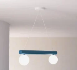 Suspension*Atelier Areti Suspension, Tube with globes and cones, , L90cm, H87,3cm - bleu