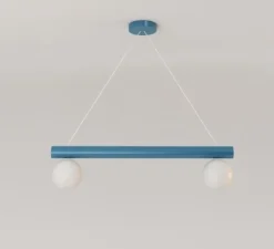 Suspension*Atelier Areti Suspension, Tube with globes and cones, , L90cm, H87,3cm - bleu