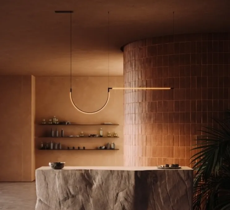 Suspension, Tubs Modular Lineal Single With Arch, noir, LED, dim, 3000K, 2307 lm, L130cm, H250cm - LEDS C4