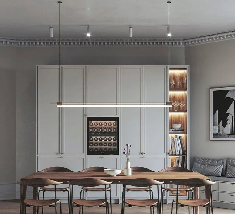 Suspension*Contain Suspension, Tubus, laiton brossé, PLA bois ébène, LED, 2700K, 1055lm, L100cm, H100cm - laiton brossé, bois ébène