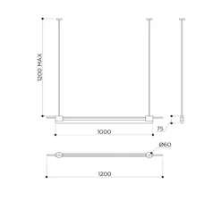 Suspension*Contain Suspension, Tubus, laiton noirci, PLA fibre carbone, LED, 2700K, 1000lm, L100cm, H120cm - laiton noirci, charbon