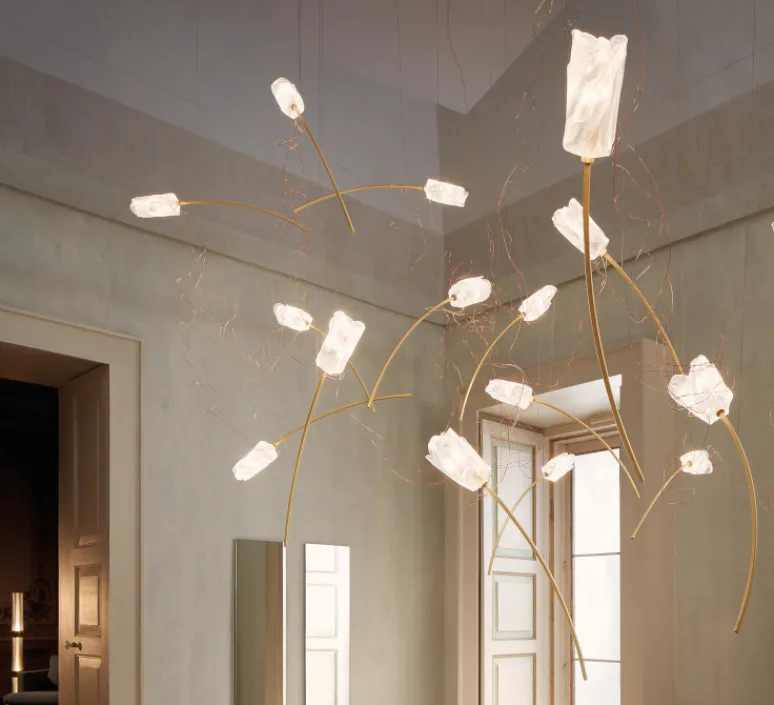 Suspension*Slamp Suspension, Tulip 7 Round, , L100cm, H330cm - prisma, laiton