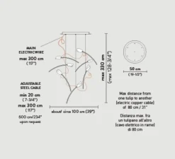 Suspension*Slamp Suspension, Tulip 7 Round, , L100cm, H330cm - prisma, laiton