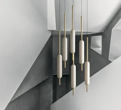Suspension*Il Fanale Suspension, Typha 03, , LED, 2700K, 7200lm, Ø5cm, H80cm - blanc et laiton