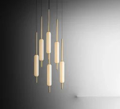 Suspension*Il Fanale Suspension, Typha 03, , LED, 2700K, 7200lm, Ø5cm, H80cm - blanc et laiton