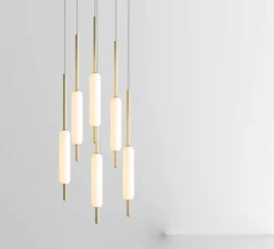 Suspension, Typha 03, blanc et laiton, LED, 2700K, 7200lm, Ø5cm, H80cm - Il Fanale