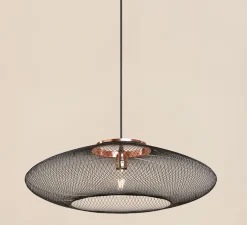 Suspension, UFO Full, Medium, noir charbon, câble noir et blanc, Ø60cm, H18cm - Atelier Robotiq