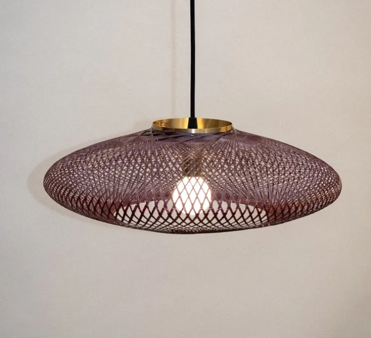 Suspension, Ufo full, Small, rouge vin, bague laiton, câble noir, Ø40cm, H12cm - Atelier Robotiq