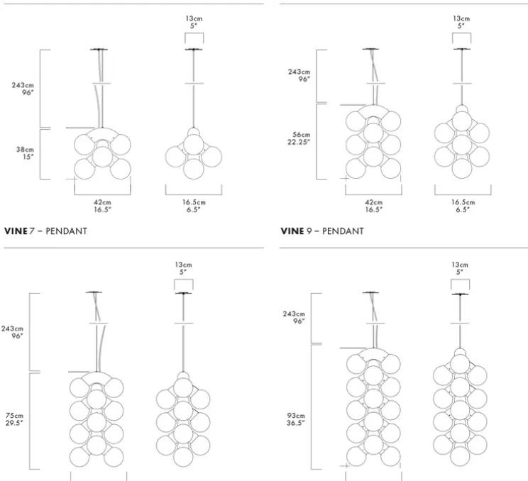 Suspension, Vine 3 pendant, Midnight, chrome, LED, 3000K, lm, Ø42cm, H38cm - A-N-D