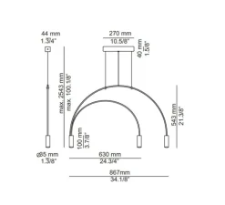 Suspension, Volta, T-3536-W, noire avec têtes dorées, rosace noire, LED, dim, 2700k, 3 x 565 lm, L86,7cm, H54,3cm - Estiluz