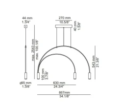 Suspension*Estiluz Suspension, Volta, T-3536-W, , LED, dim, 2700k, 3 x 565 lm, L86,7cm, H54,3cm - noire avec têtes noires
