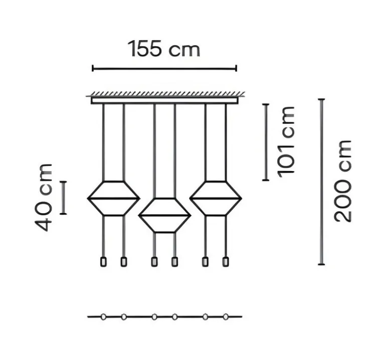 Suspension, Wireflow, 0325, noir, LED, dim, 2700K, 2910 lm, L155cm, H9cm - Vibia