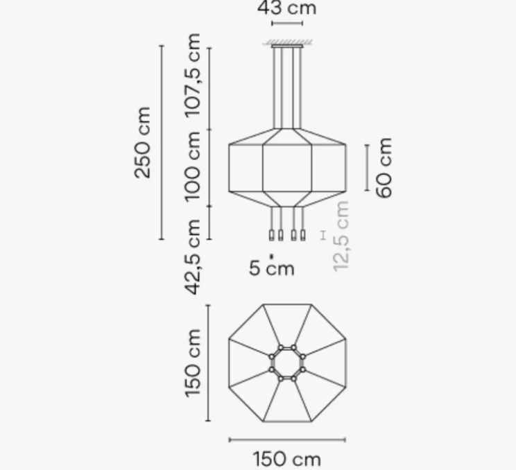 Suspension, Wireflow, noir, Ø150cm, H250cm, LED, 2700K - VIBIA