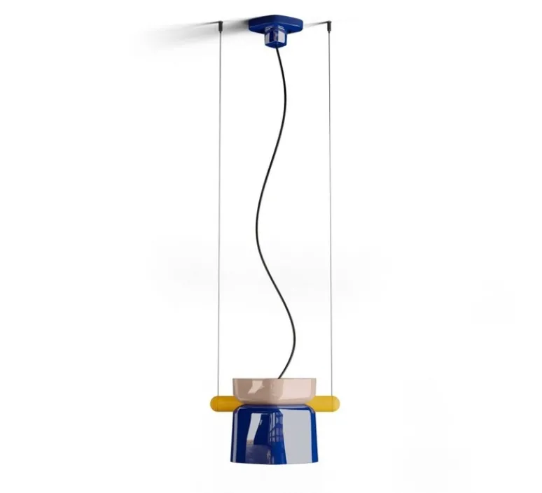 Suspension*Ferroluce Suspension, Yakitori C2791, , L41cm, H26cm - bleu, jaune, gris sable