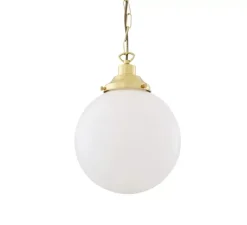 Suspension*Mullan Lighting Suspension, Yerevan , laiton poli, verre opalin, Ø25cm, H32cm - laiton, verre opalin