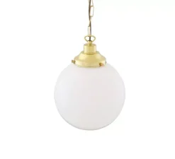 Suspension*Mullan Lighting Suspension, Yerevan , laiton poli, verre opalin, Ø25cm, H32cm - laiton, verre opalin