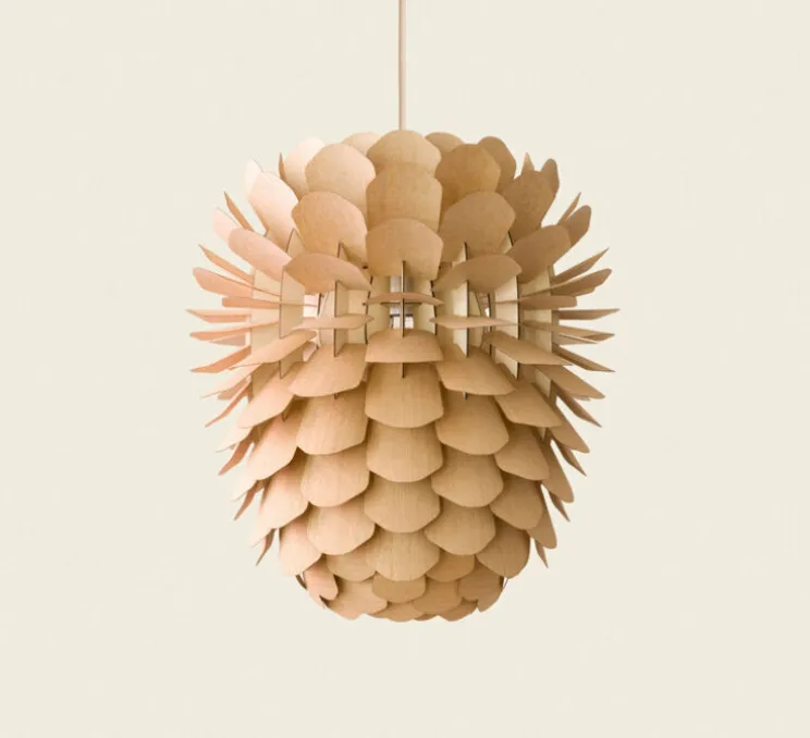 Suspension, Zappy, Small, Chêne, câble crème, rosace blanche, H43cm, Ø36cm - SCHNEID