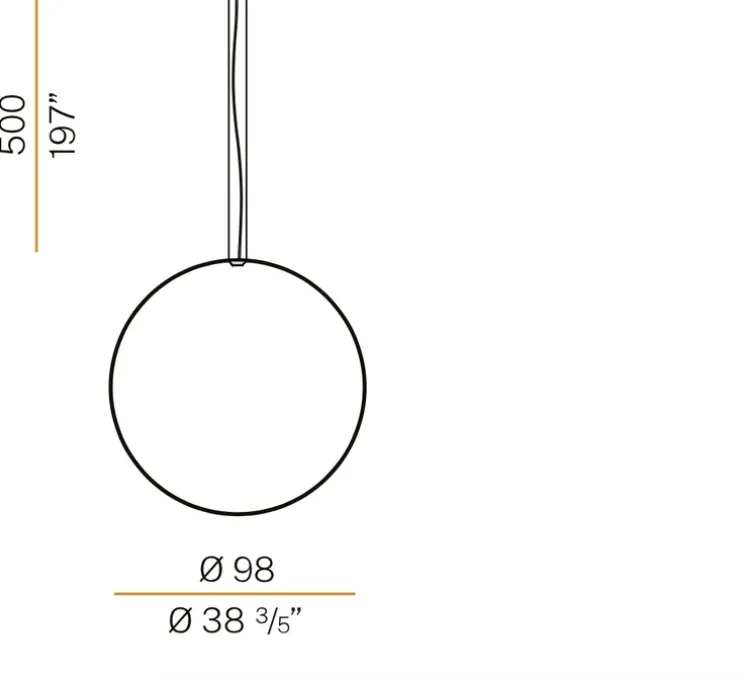Suspension, Zero round vertical, cuivre, LED, dim, 2700k, 4079 lm, Ø98cm, H5cm - Panzeri
