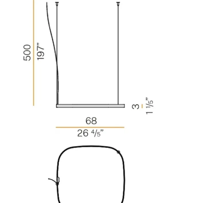 Suspension*Panzeri Suspension, Zero Square, , LED, 2700K, 3000lm, L68cm, H5cm - laiton