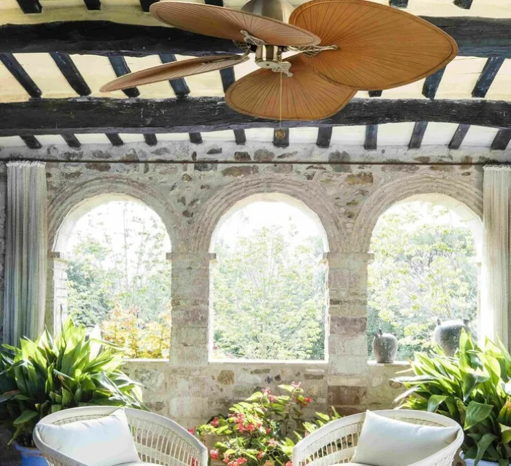 Ventilateur, CUBA, vieil or, chainette, 4 pales,été/hiver, Ø132cm, H54cm - Faro