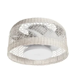 Plafonnier & Spot*MDC Ventilateur lumineux, Ibiza, été/hiver, , LED, dim, 3000 / 4000 / 6000K, 2400 lm, Ø61,2cm, H28,8cm - blanc, rotin blanc