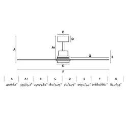 Plafonnier & Spot*Faro Ventilateur lumineux, LANTAU-G, été/hiver, , LED, 3000K, 500lm, Ø168cm, H41cm - nickel mat