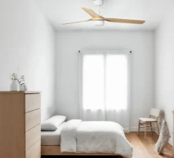 Plafonnier & Spot*Faro Ventilateur lumineux, Punt M Smart Tuya, blanc et bois clair, LED, dim, 3000 - 4200 - 6500K, 678 lm, Ø130cm, H32,2cm - blanc, bois clair