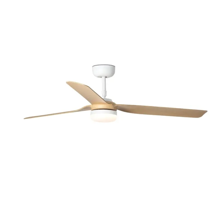 Plafonnier & Spot*Faro Ventilateur lumineux, Punt M Smart Tuya, blanc et bois clair, LED, dim, 3000 - 4200 - 6500K, 678 lm, Ø130cm, H32,2cm - blanc, bois clair