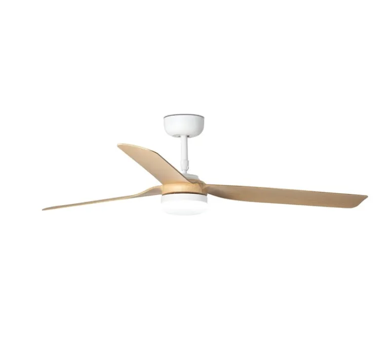 Plafonnier & Spot*Faro Ventilateur lumineux, Punt M Smart Tuya, blanc et bois clair, LED, dim, 3000 - 4200 - 6500K, 678 lm, Ø130cm, H32,2cm - blanc, bois clair