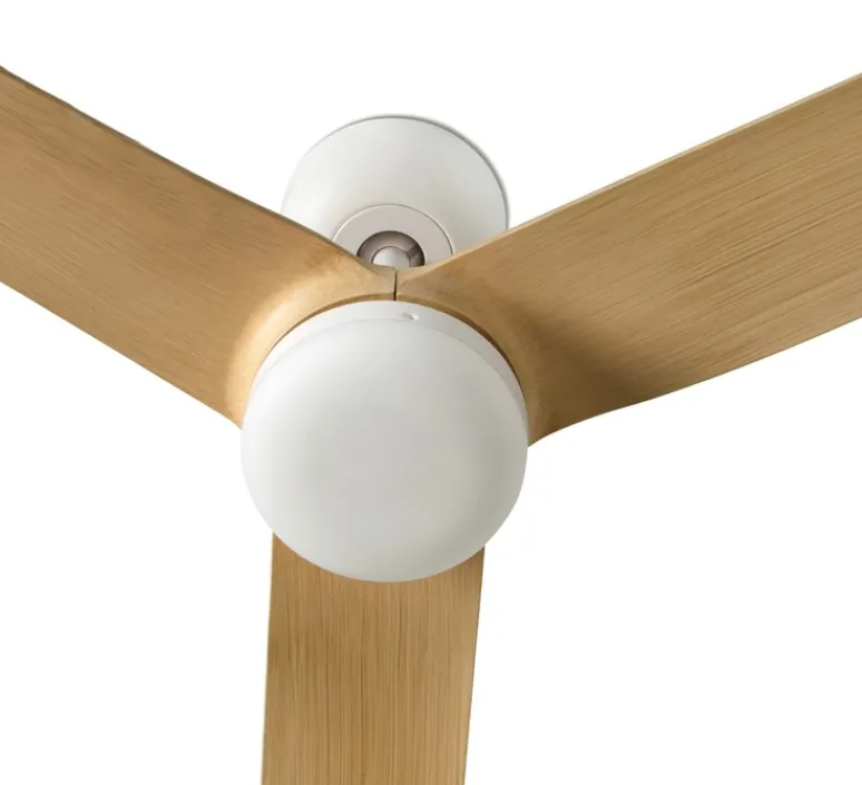 Plafonnier & Spot*Faro Ventilateur lumineux, Punt M Smart Tuya, blanc et bois clair, LED, dim, 3000 - 4200 - 6500K, 678 lm, Ø130cm, H32,2cm - blanc, bois clair