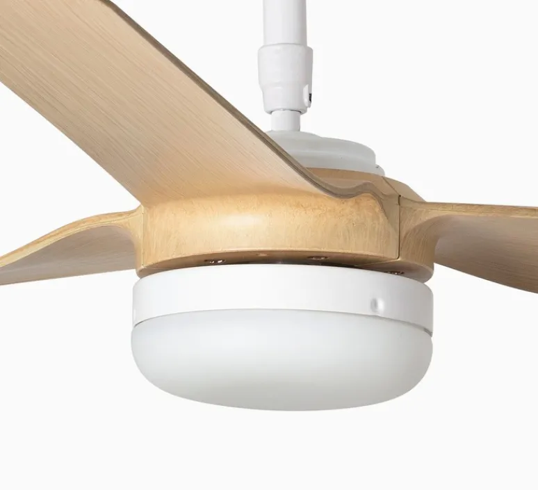 Plafonnier & Spot*Faro Ventilateur lumineux, Punt M Smart Tuya, blanc et bois clair, LED, dim, 3000 - 4200 - 6500K, 678 lm, Ø130cm, H32,2cm - blanc, bois clair